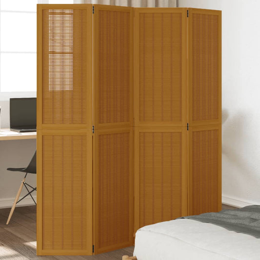 Brown Solid Wood Room Divider, 4 Panels - Paulownia