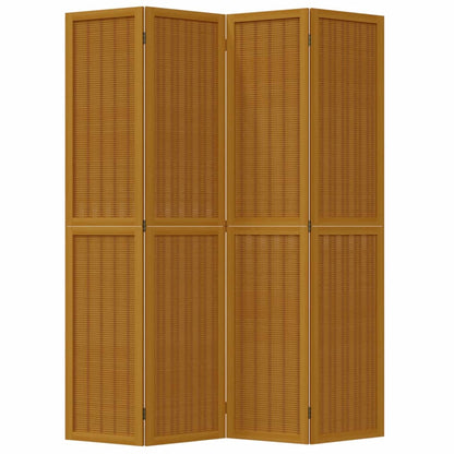 4-Panel Room Divider in Brown Solid Wood (Paulownia)