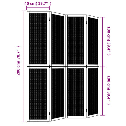 4-Panel Room Divider in Brown Solid Wood (Paulownia)