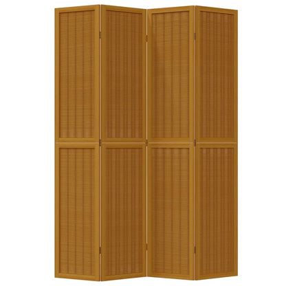 Brown Solid Wood 4-Panel Room Divider - Paulownia Elegance