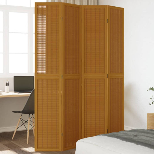Brown Solid Wood 4-Panel Room Divider - Paulownia Elegance