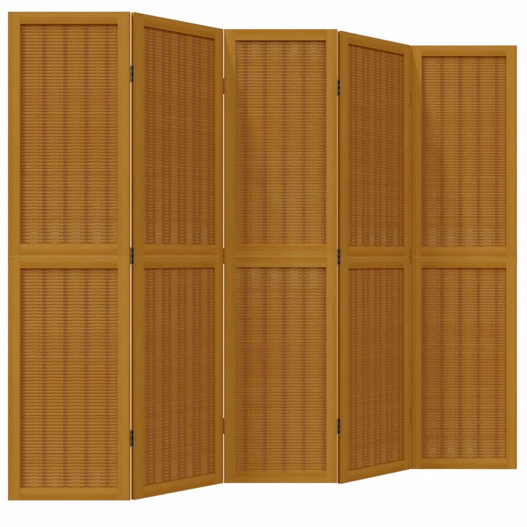Brown 5-Panel Room Divider in Solid Wood Paulownia