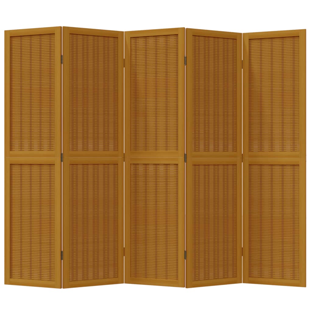 Brown 5-Panel Room Divider in Solid Wood Paulownia