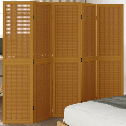 Brown 5-Panel Room Divider in Solid Wood Paulownia