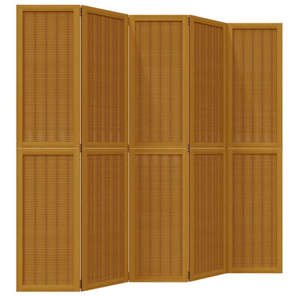 5-Panel Room Divider in Brown Solid Paulownia Wood