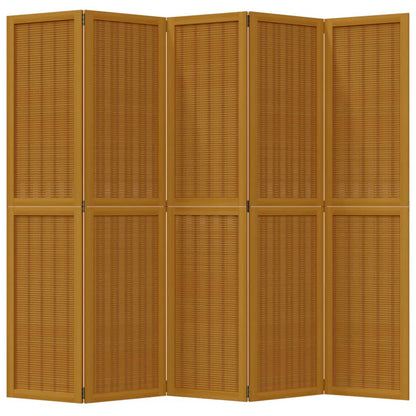 5-Panel Room Divider in Brown Solid Paulownia Wood