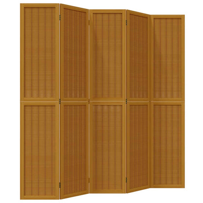 5-Panel Room Divider, Solid Brown Paulownia Wood