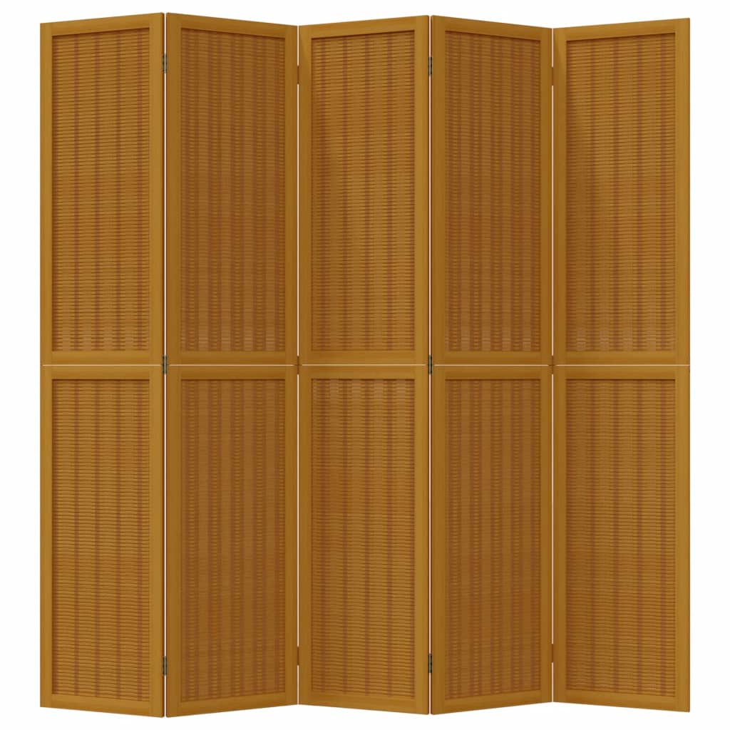 5-Panel Room Divider, Solid Brown Paulownia Wood