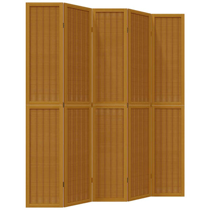 5-Panel Room Divider in Brown Solid Wood Paulownia