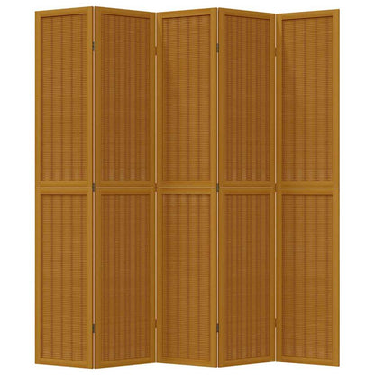 5-Panel Room Divider in Brown Solid Wood Paulownia