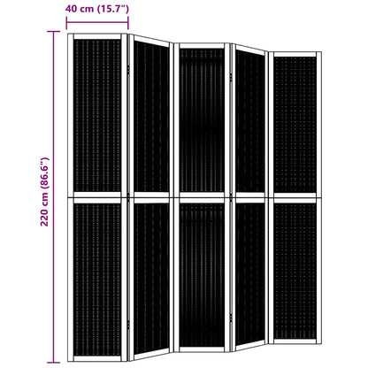5-Panel Room Divider in Brown Solid Wood Paulownia
