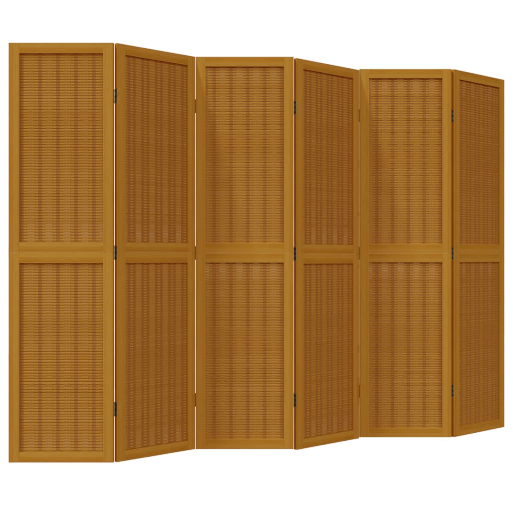 6-Panel Brown Solid Wood Room Divider - Paulownia