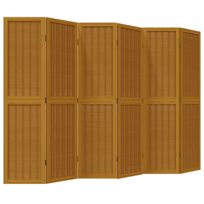 6-Panel Brown Solid Wood Room Divider - Paulownia