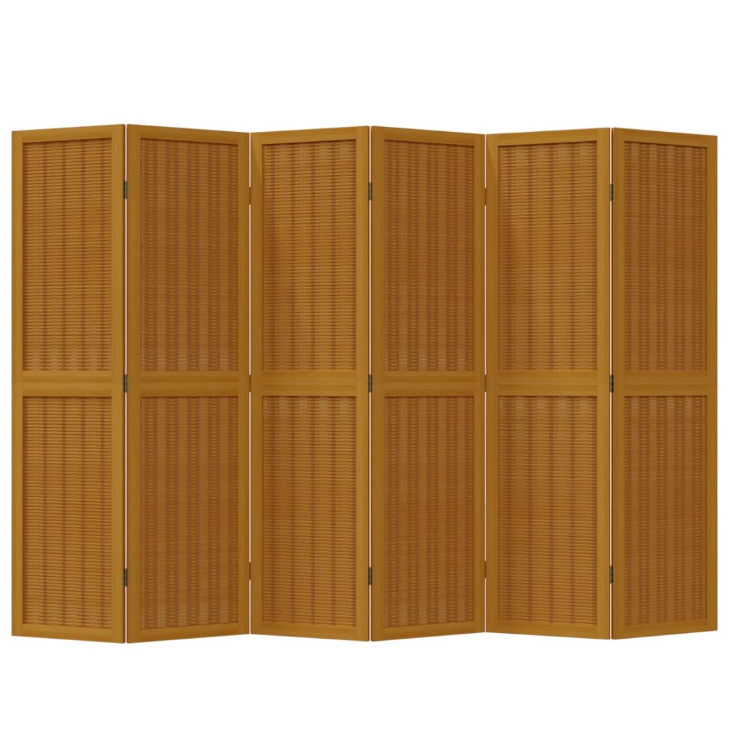 6-Panel Brown Solid Wood Room Divider - Paulownia