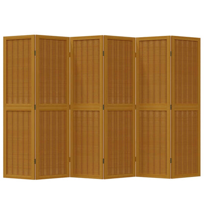 6-Panel Brown Solid Wood Room Divider - Paulownia