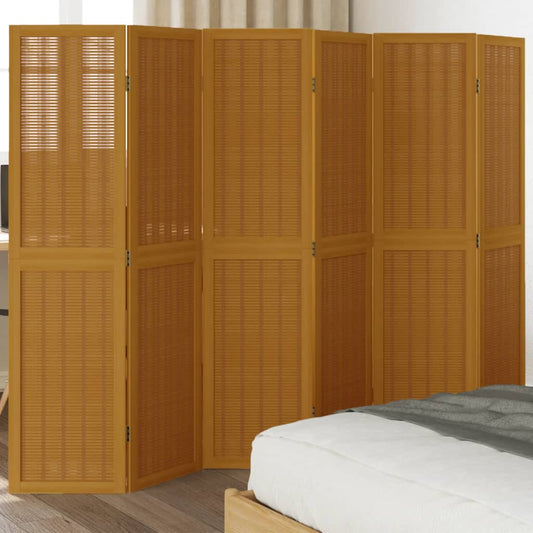 6-Panel Brown Solid Wood Room Divider - Paulownia