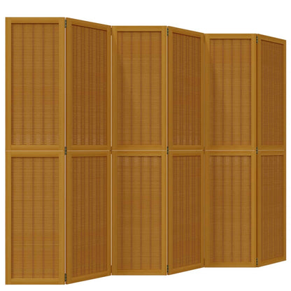 6-Panel Room Divider, Brown Solid Wood Paulownia Partition