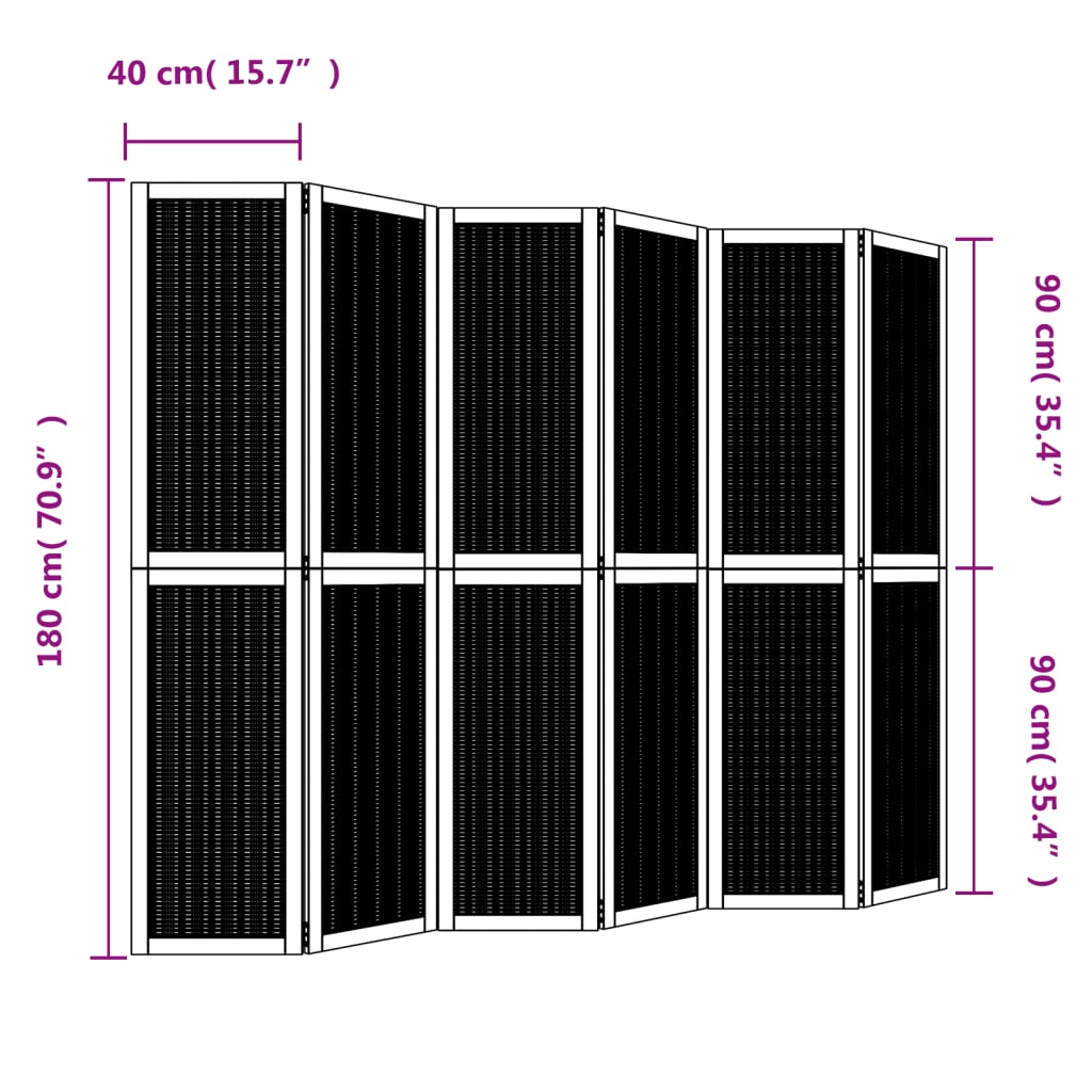 6-Panel Room Divider, Brown Solid Wood Paulownia Partition