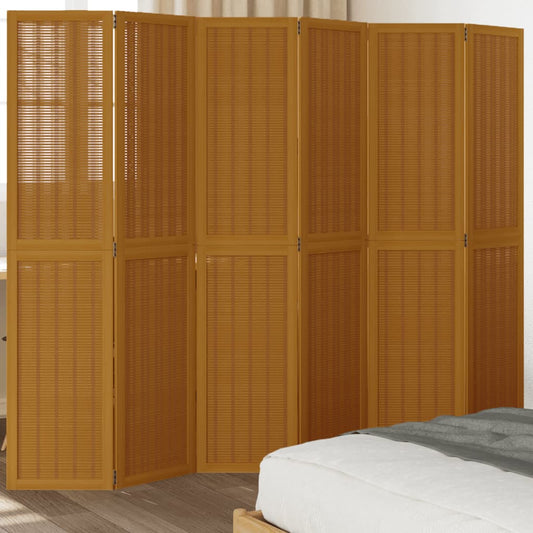 6-Panel Room Divider, Brown Solid Wood Paulownia Partition