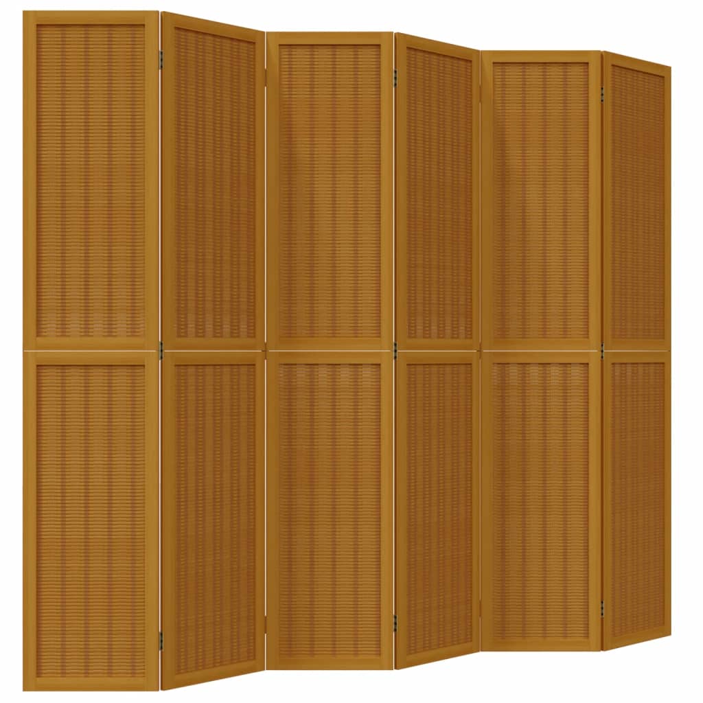 6-Panel Brown Room Divider - Solid Wood Paulownia Partition