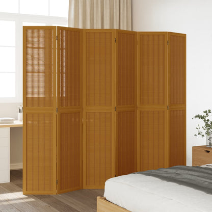 6-Panel Brown Room Divider - Solid Wood Paulownia Partition