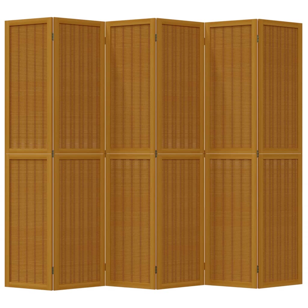 6-Panel Brown Room Divider - Solid Wood Paulownia Partition