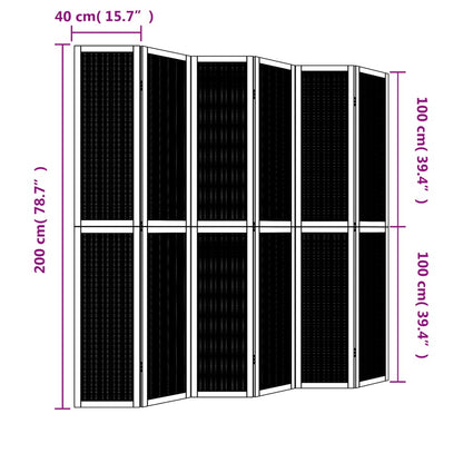 6-Panel Brown Room Divider - Solid Wood Paulownia Partition