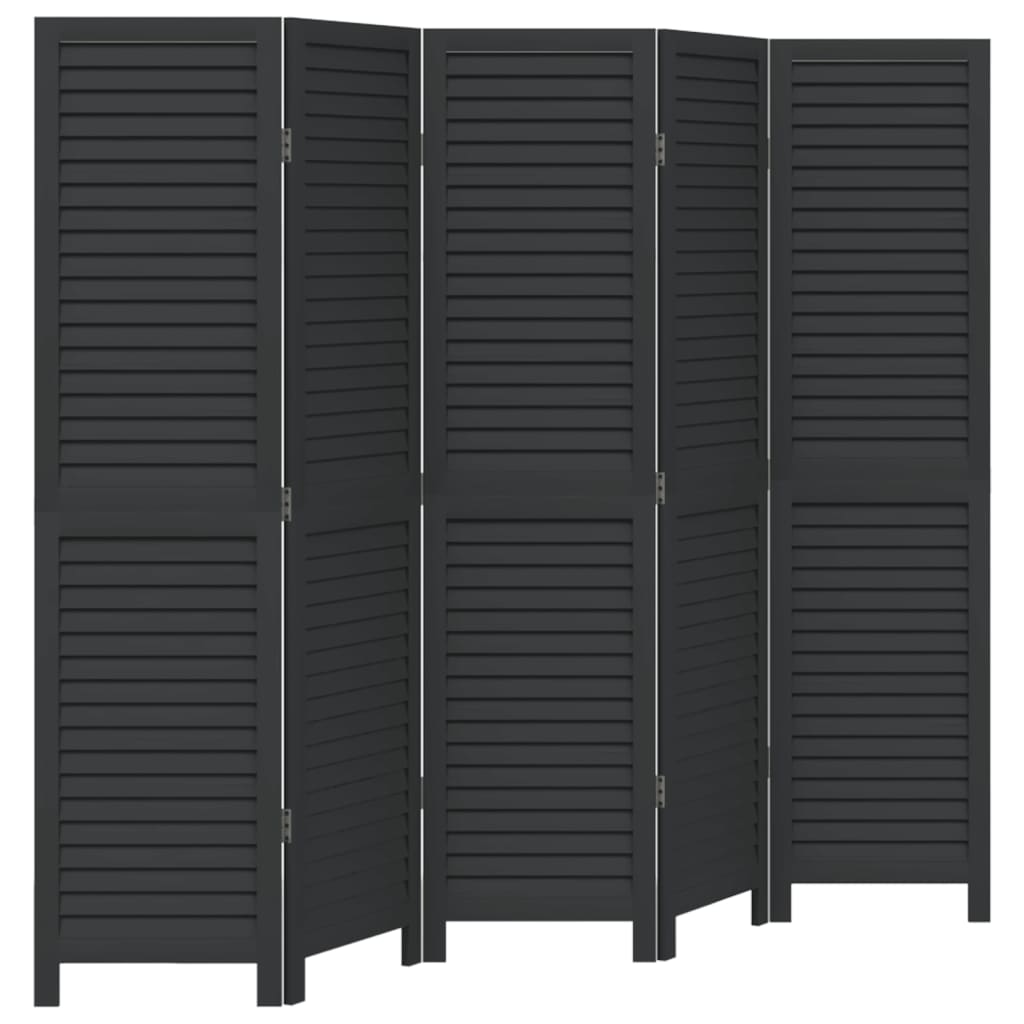 Elegant 5-Panel Black Paulownia Wood Room Divider