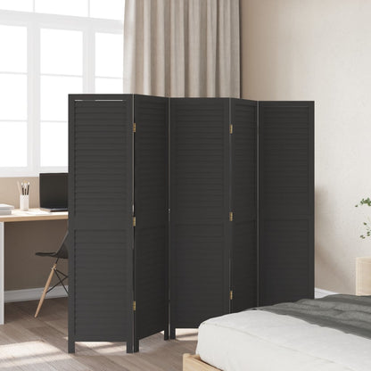 Elegant 5-Panel Black Paulownia Wood Room Divider