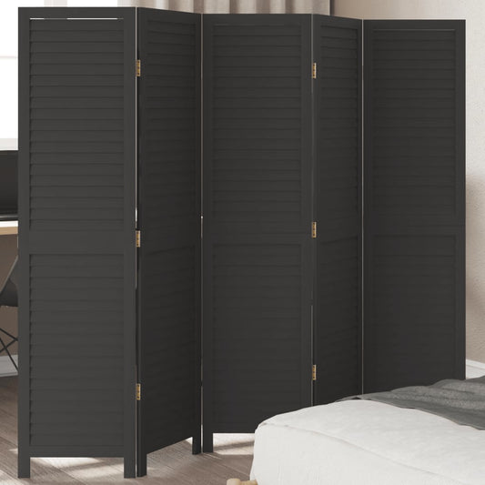 Elegant 5-Panel Black Paulownia Wood Room Divider