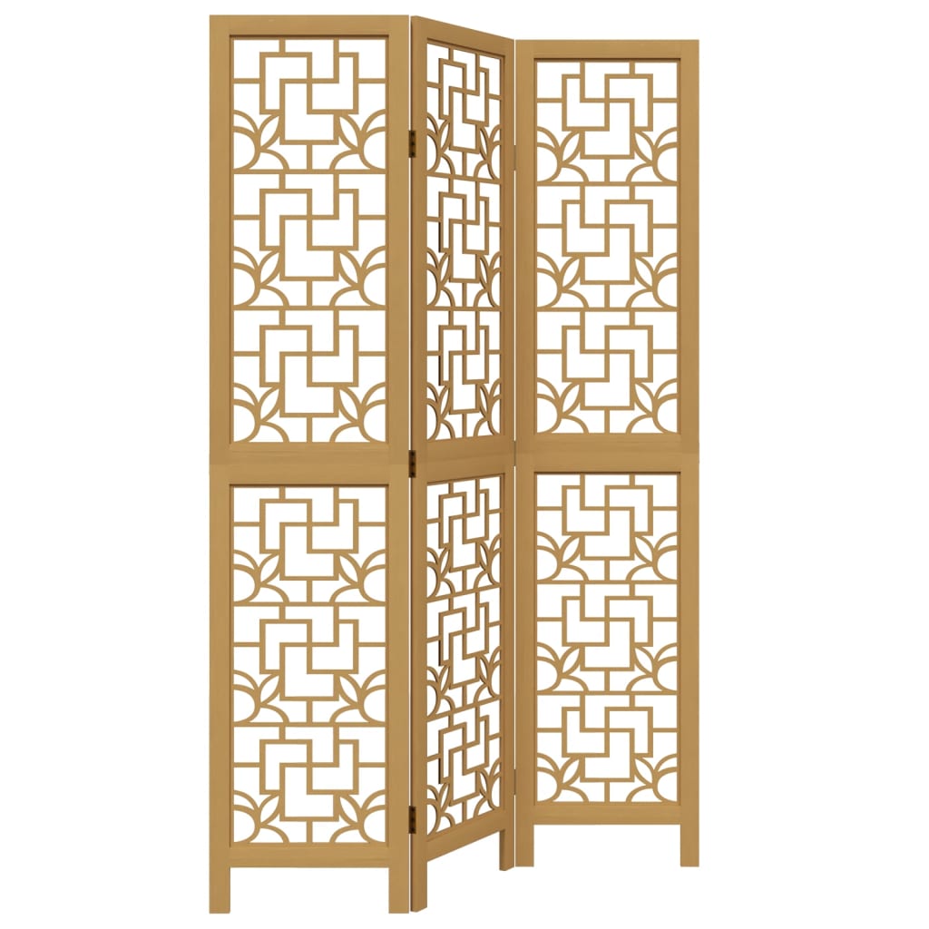 Brown Solid Wood 3-Panel Room Divider - Paulownia Finish