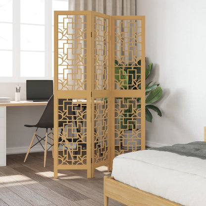 Brown Solid Wood 3-Panel Room Divider - Paulownia Finish