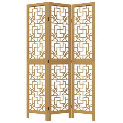 Brown Solid Wood 3-Panel Room Divider - Paulownia Finish