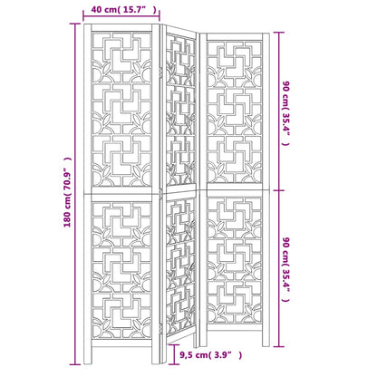 Brown Solid Wood 3-Panel Room Divider - Paulownia Finish