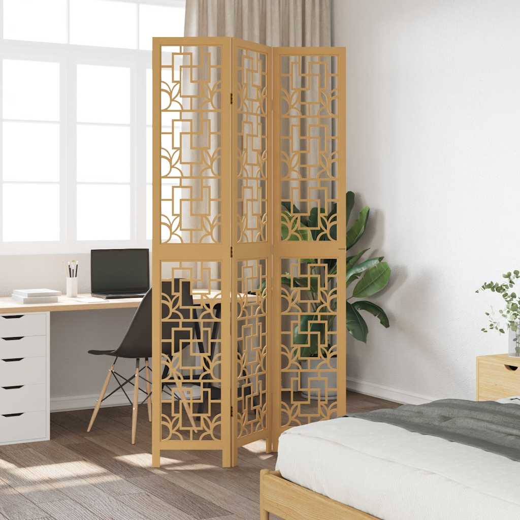 Solid Paulownia Wood Room Divider - 3 Panels, Brown