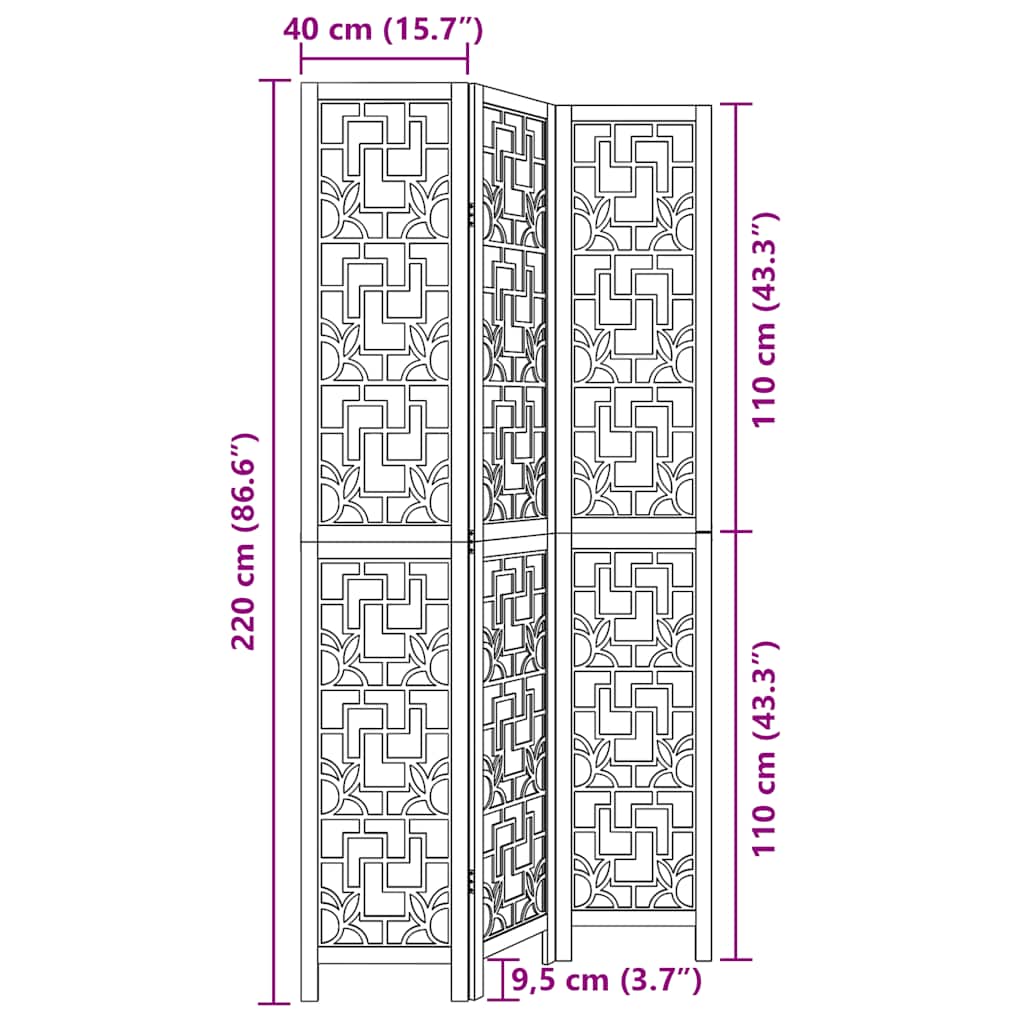 Solid Paulownia Wood Room Divider - 3 Panels, Brown