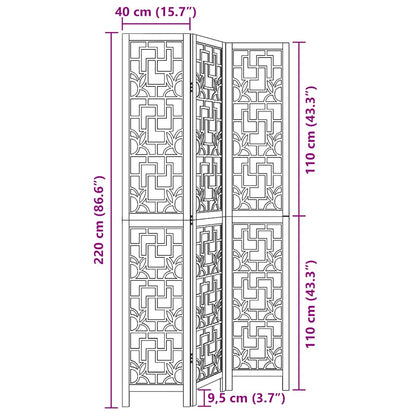 Solid Paulownia Wood Room Divider - 3 Panels, Brown