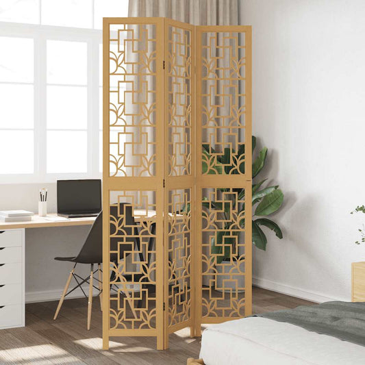 Solid Paulownia Wood Room Divider - 3 Panels, Brown
