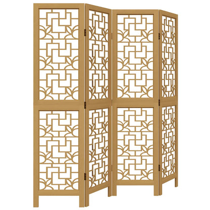 Brown Solid Wood Room Divider - 4 Panel Paulownia Privacy Screen
