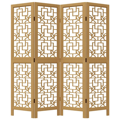 Brown Solid Wood Room Divider - 4 Panel Paulownia Privacy Screen