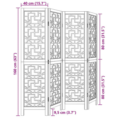 Brown Solid Wood Room Divider - 4 Panel Paulownia Privacy Screen