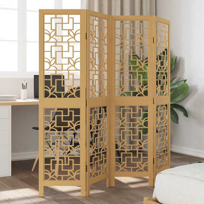 Brown Solid Wood Room Divider - 4 Panel Paulownia Privacy Screen