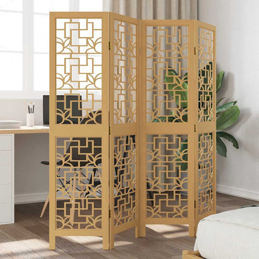 Brown Solid Wood Room Divider - 4 Panel Paulownia Privacy Screen