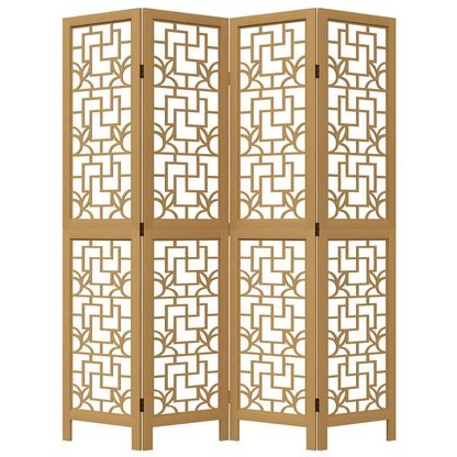 Brown Solid Wood 4-Panel Room Divider - Elegant Paulownia Design