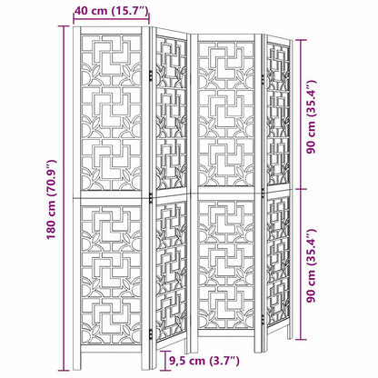 Brown Solid Wood 4-Panel Room Divider - Elegant Paulownia Design