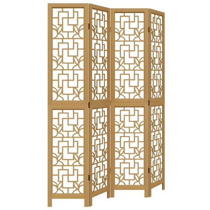 Brown Solid Wood 4-Panel Room Divider - Paulownia Elegance