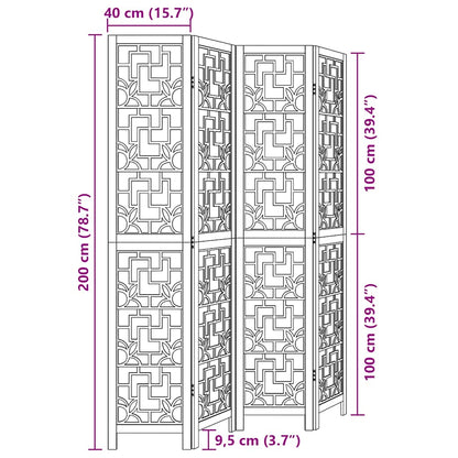 Brown Solid Wood 4-Panel Room Divider - Paulownia Elegance