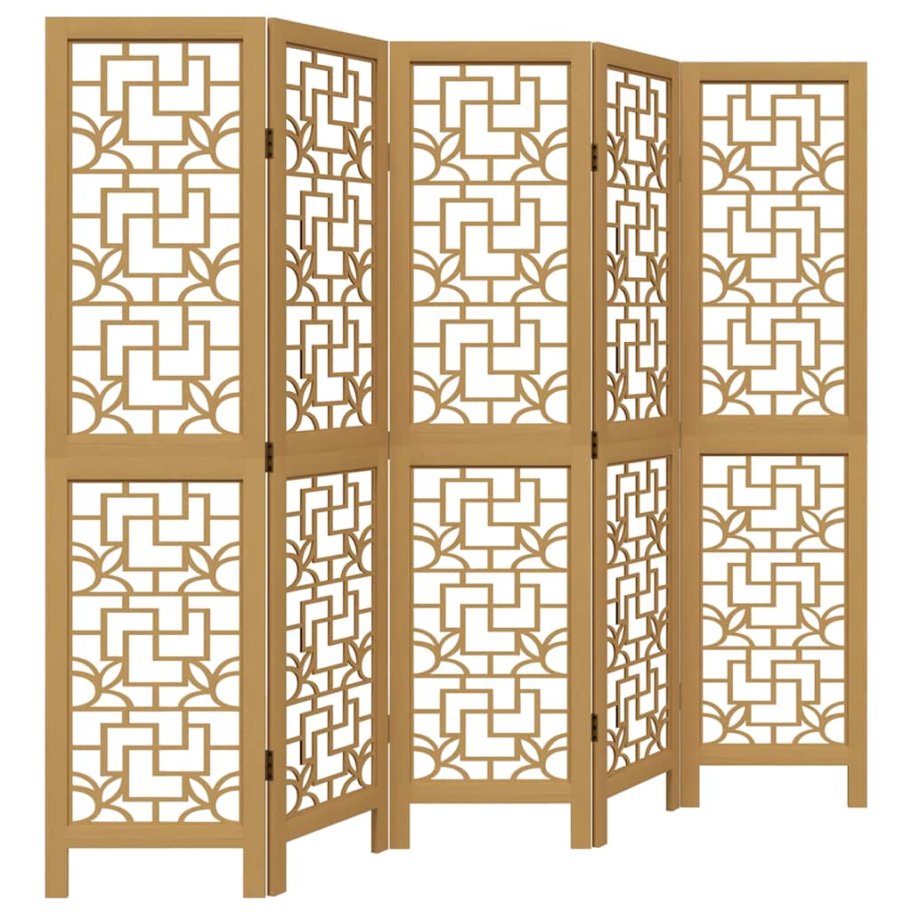 Brown Solid Wood 5-Panel Room Divider - Paulownia Design