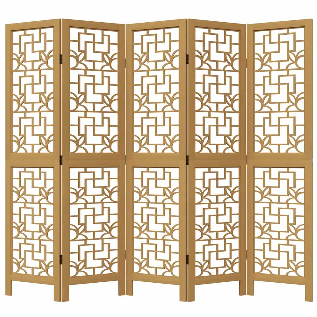 Brown Solid Wood 5-Panel Room Divider - Paulownia Design