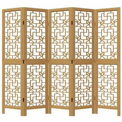Brown Solid Wood 5-Panel Room Divider - Paulownia Design